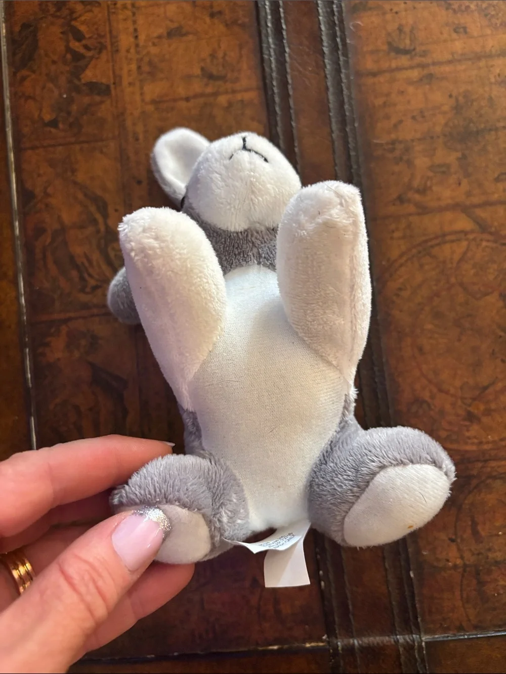 Plush Grey and White Bunny Stuffed Animal.